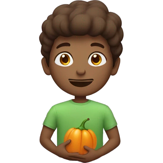Un garçon basané avec des cheveux crolles brun qui mange une aubergines  emoji