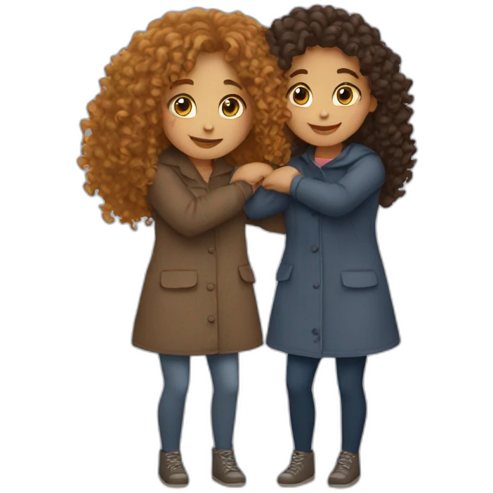 two friends girls with curly hair hugging emoji