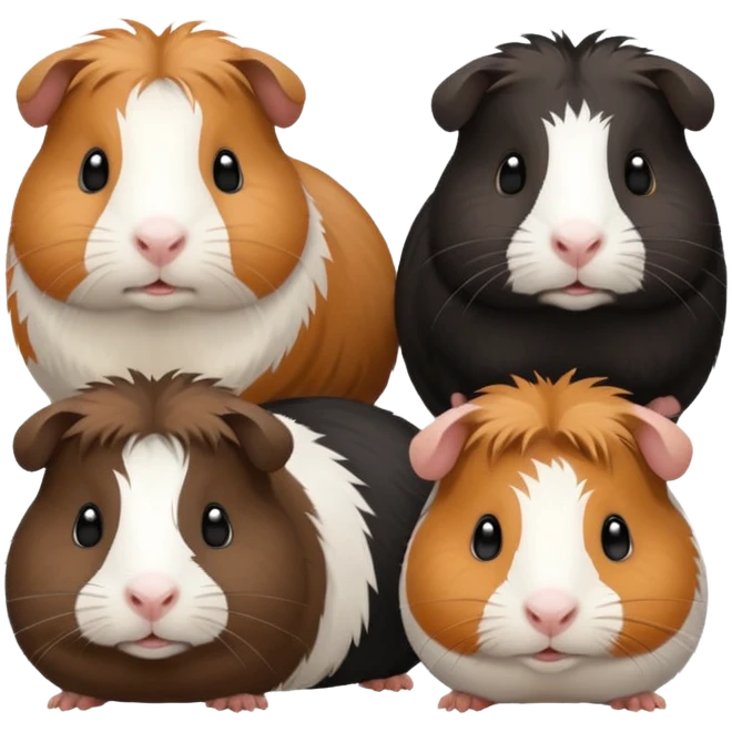 6 guinea pigs 2 black 1 creme 1 black and brown 1 white 1 white back and brown emoji