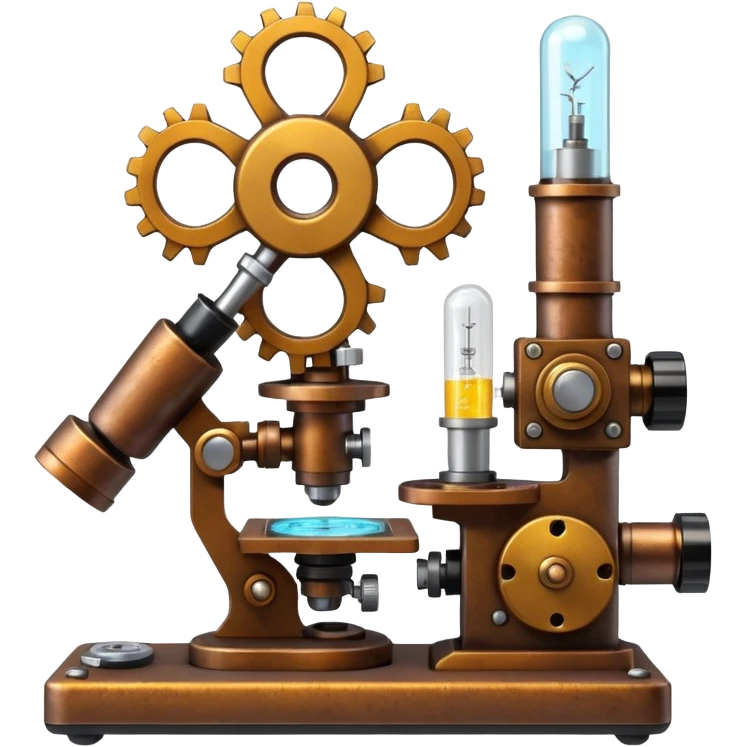 science, chemicals, mechanical gears, steampunk, electronics, electric wires, light bulbs, resistors, ic, physics, microscope, nuclear model, radioactivity emoji