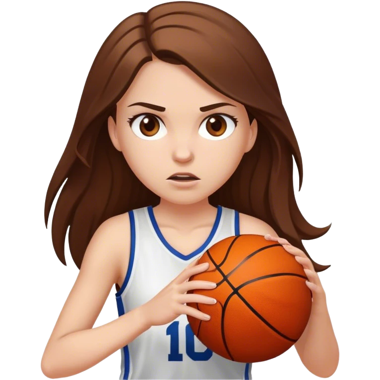 White Girl with long brown hair and brown eyes basketball  emoji