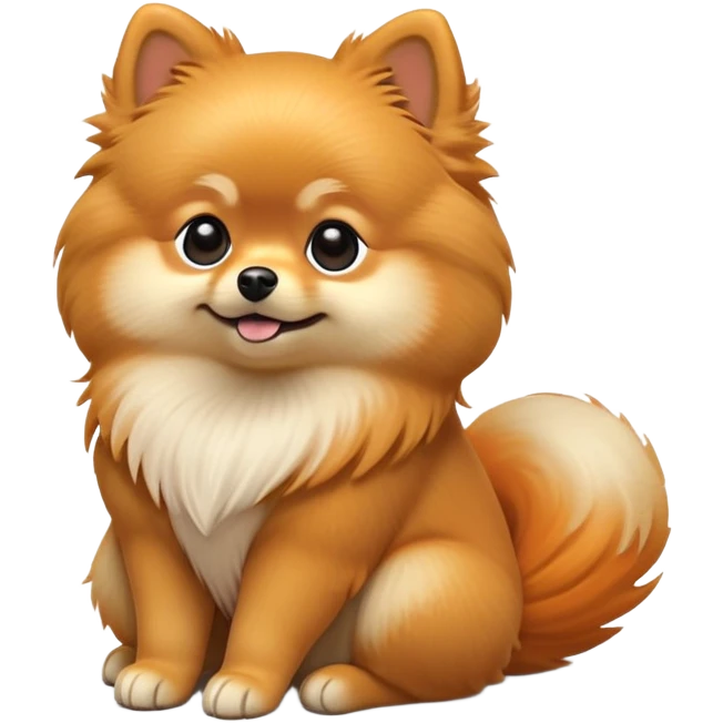 cinematic-[pomeranian]-realistic-full-body-sitting-emoji,-tail-resting-loosely-beside-its-paws,-head-tilted-dramatically, -fluffy-[orange]-fur,-simplified-yet-realistic-focused-features,-highly-detailed,-glowing-with-an-almost-sarcastic-glow emoji