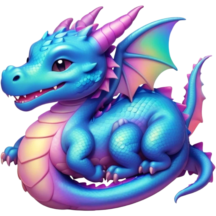 Meme-Worthy Cute Sleeping Dragon Portrait Emoji, Head resting peacefully with a contented smile, showcasing a sinuous, graceful build and a luxuriously soft, iridescent scaled body, eyes gently closed in serene, magical slumber, Simplified yet hilariously adorable features, highly detailed, glowing with a soft, drowsy mystical light, high shine, relaxed and utterly lovable, stylized with an air of playful fantasy, soft glowing outline, capturing the essence of a sleeping dragon that feels destined to become the next viral sensation of enchanted rest! emoji