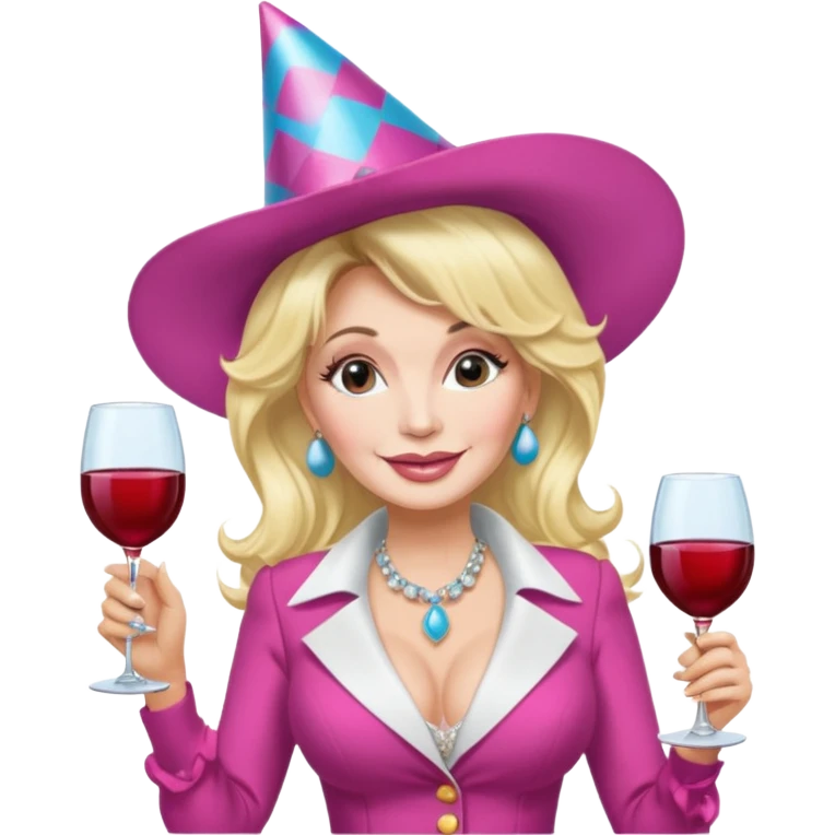 Dolly Parton with a huge glass of wine on a bachelorette trip emoji