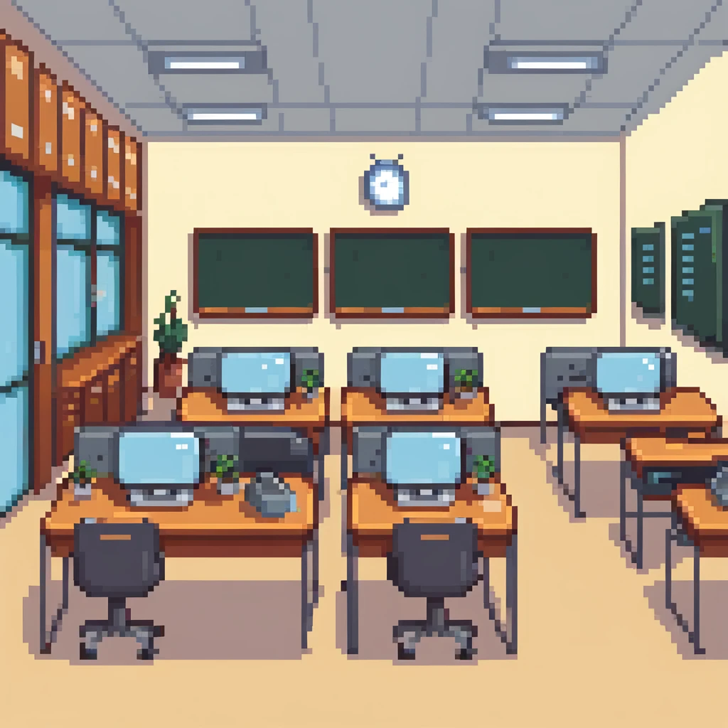 modern classroom with computers emoji