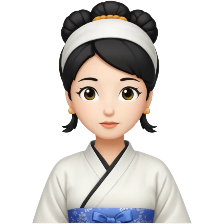 mom with black bun wearing white hom kimono and white apron emoji
