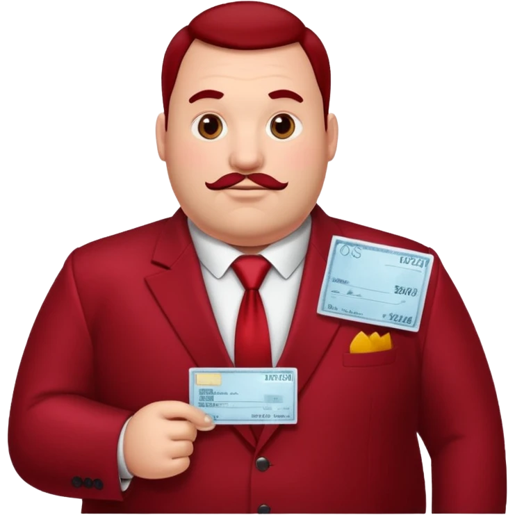 big fat guy bold head in dark red velvet suit holding cheque emoji