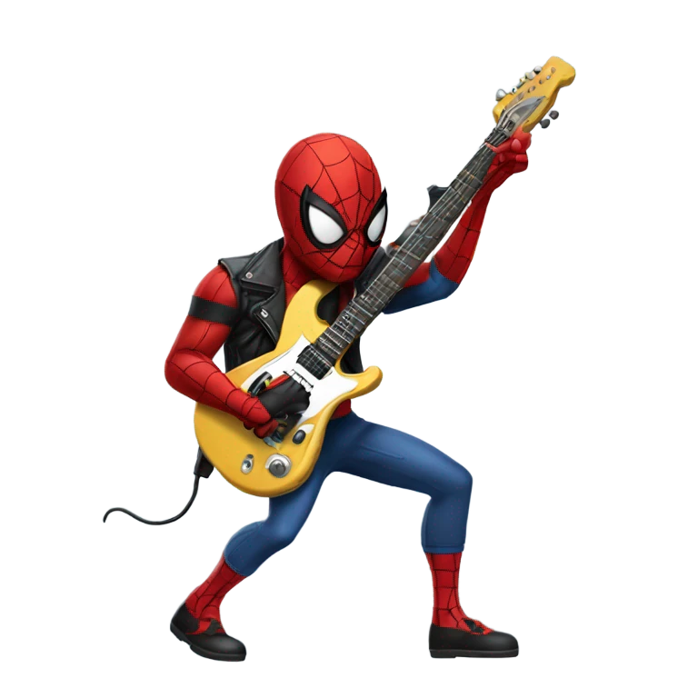 Spider-man playing electro guitar, punk emoji