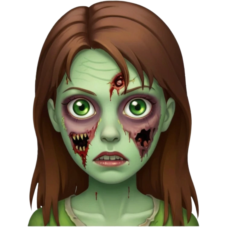 garota de cabelo castanho, olhos verdes, cilios grande e cara de zumbi emoji