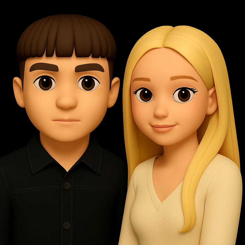 Increase the free space between the guy and the girl, separate them more from each other, keep the 3d-emoji style, and keep everything else unchanged. emoji