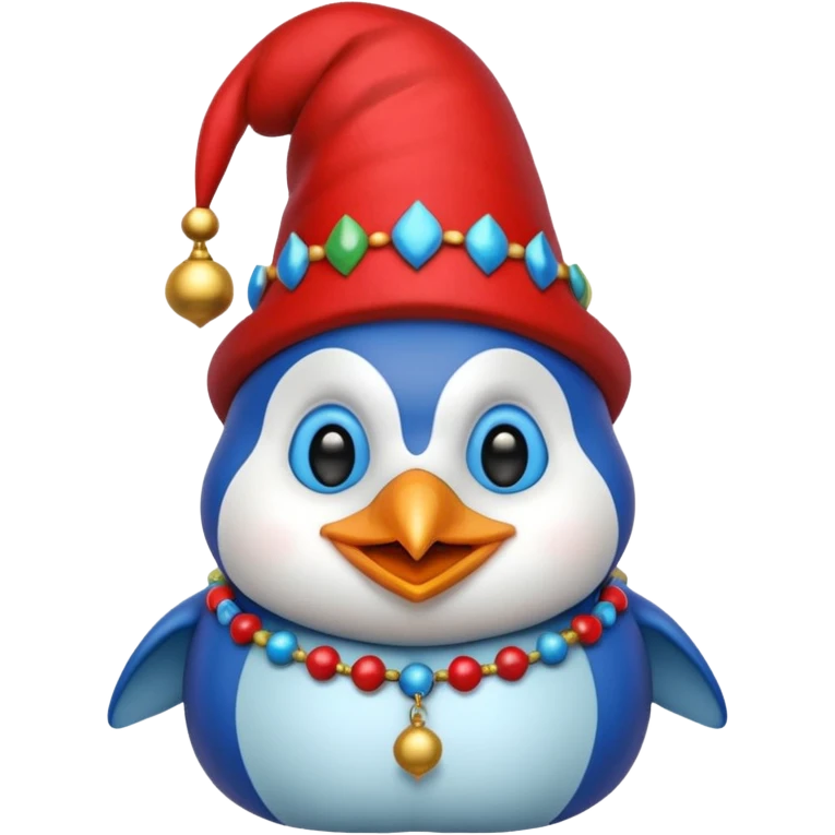 crazy colorful pudgy penguin jolly joker, medieval, vintage, court jester, mac os icon, blue color emoji
