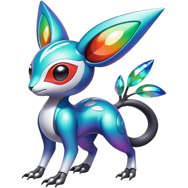 Shiny Colorful Tropical Exotic Futuristic Cyber-Vernid-Trico-Meloetta-Latias-Koraidon-Peppercat-Protogen-Pokémon-Digimon-Fakémon-fusion-hybrid-creature emoji