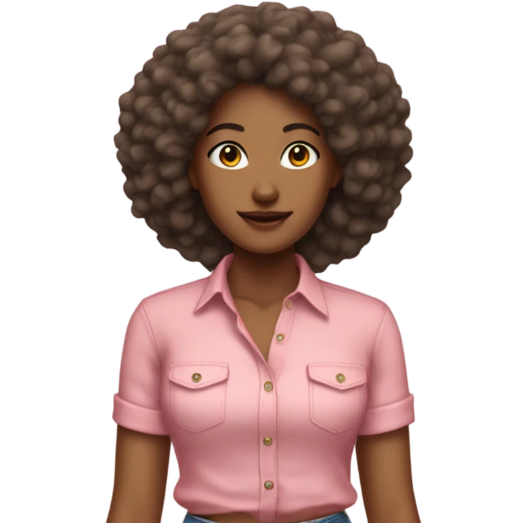 Tan girl with Afro posing full body jean skirt pink shirt emoji