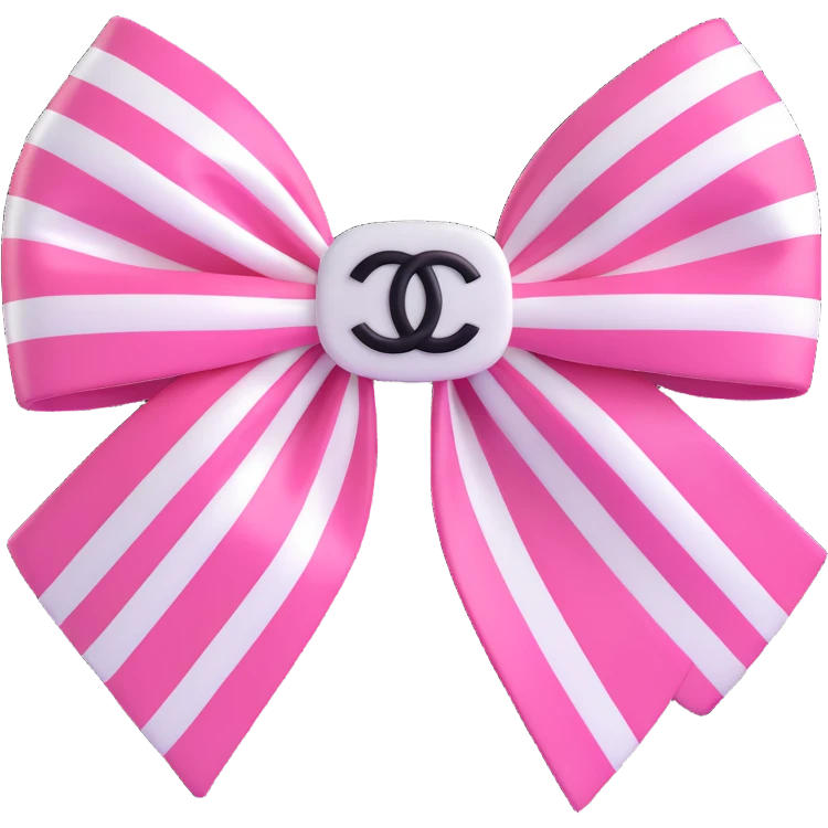 Change the bow to striped pink and white, keep the small white Chanel logo, luxurious, glossy, 3D emoji style, with no background emoji