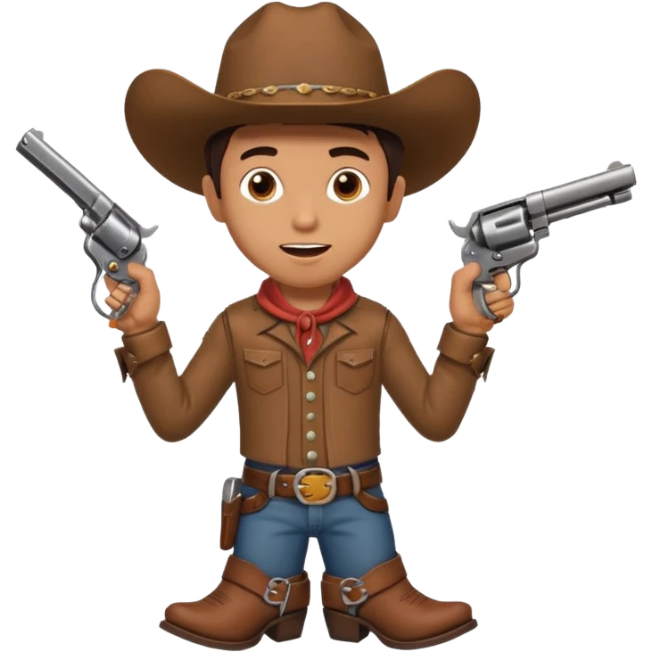 A young cowboy with oversized boots, excited expression, and a tiny toy revolver.
 emoji