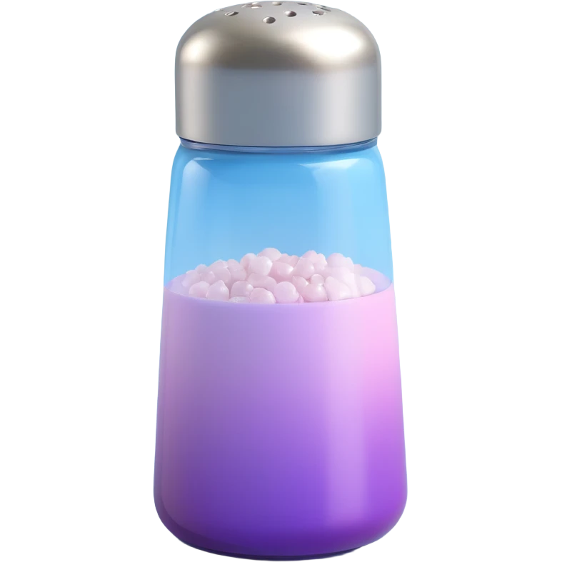 Add salt shaker holes to the top of the salt shaker. Keep everything else exactly the same, iOS emoji style, 3D, shiny, smooth gradients, soft shadows, realistic salt shaker shape, metallic lid, no face. Add a glossy effect to the glass. emoji
