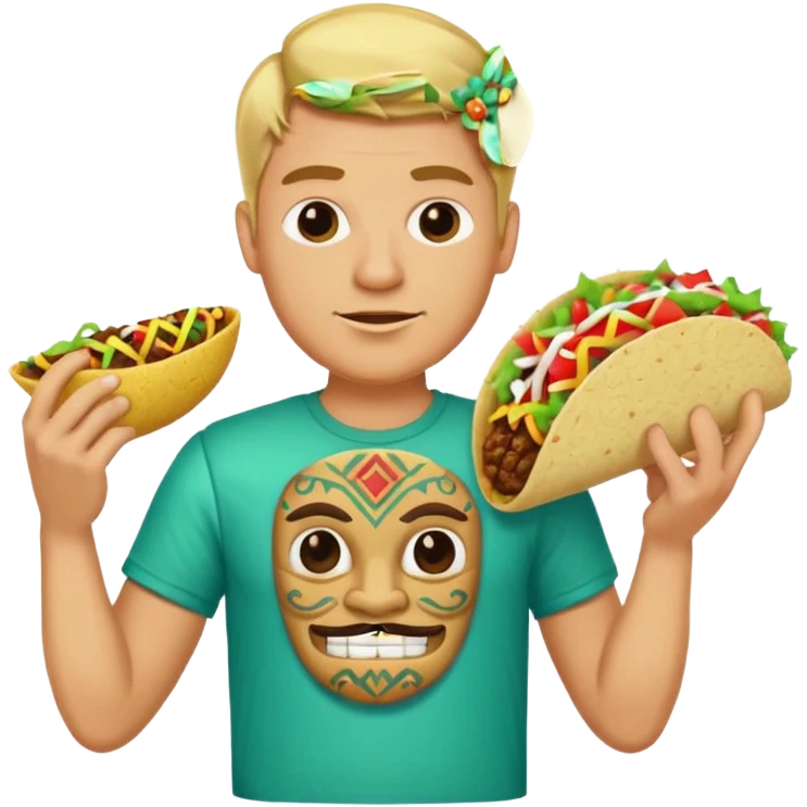 blonde man with tiki shirt holding taco emoji