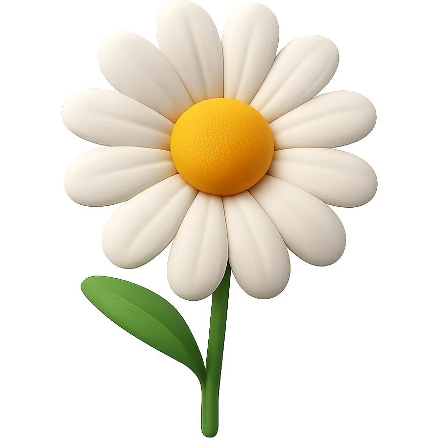 3D iOS-style daisy flower, single bloom, detailed petals, soft shadows, no background emoji