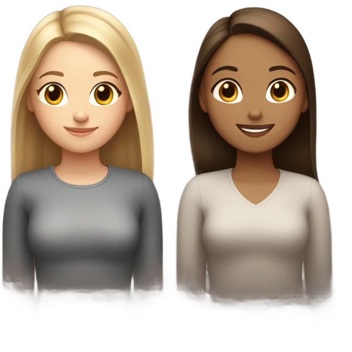 White girl with brown straight hair and Hispanic girl with straight hair lesbian couple  emoji