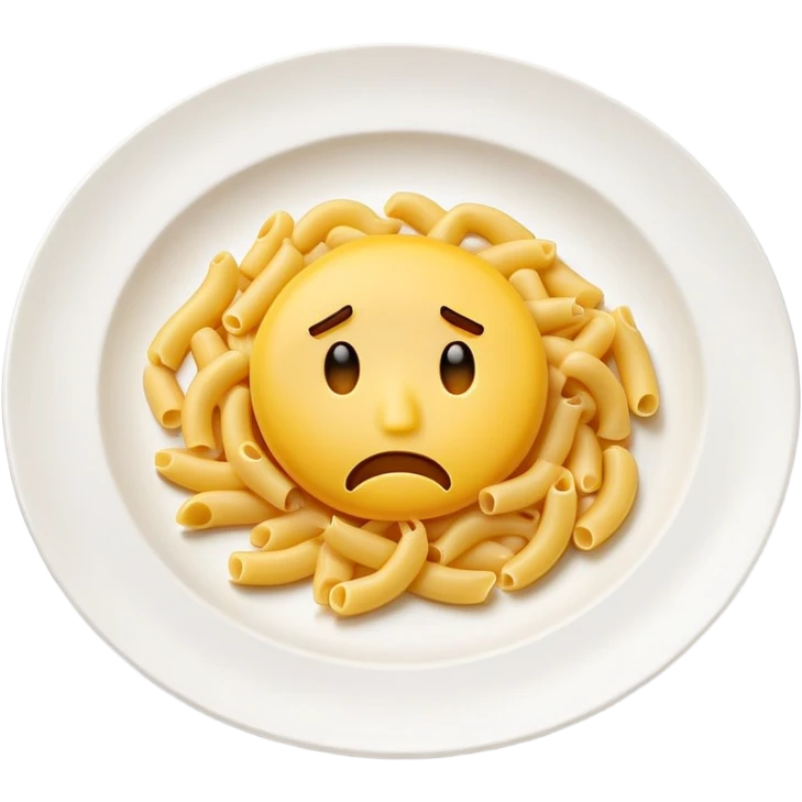 Macaroni on plate with a sad face emoji