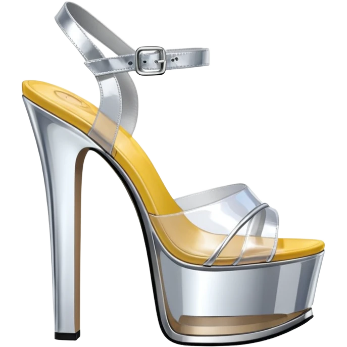 ultra realistic platform clear translucent high heel sandals metallic chrom bottoms emoji