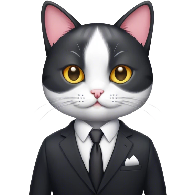 Black and white cat wearing a suit emoji