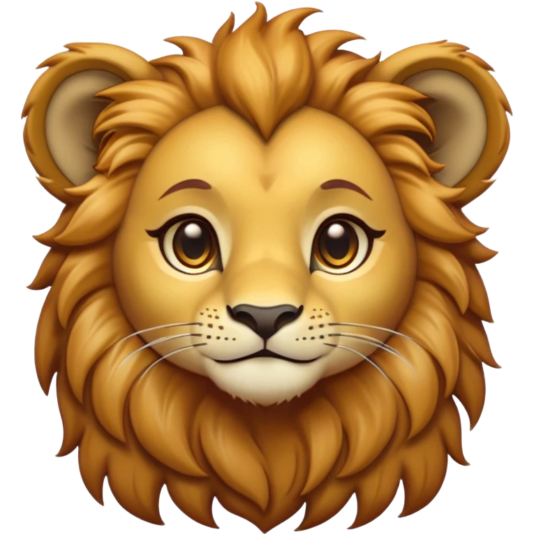 Cinematic Cute Lion Cub Portrait Emoji, Head tilted playfully and inquisitively, featuring a glossy tawny Fur with a lush mane and round, sparkling amber eyes filled with curious mischief, Simplified yet irresistibly adorable features, highly detailed, glowing with a warm, friendly glow, high shine, affectionate and spirited, stylized with a touch of jungle whimsy, bright and endearing, soft glowing outline, capturing the essence of a mischievous yet loving Lion Cub, so playful it feels like it could pounce out of the screen and into your arms! emoji