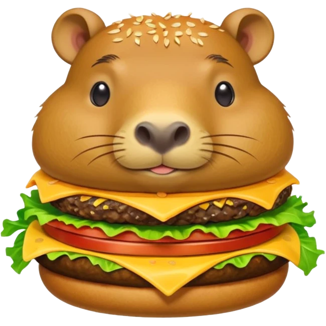 capybara laying on a burger emoji