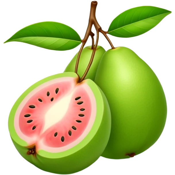 A green guava with a leaf attached emoji