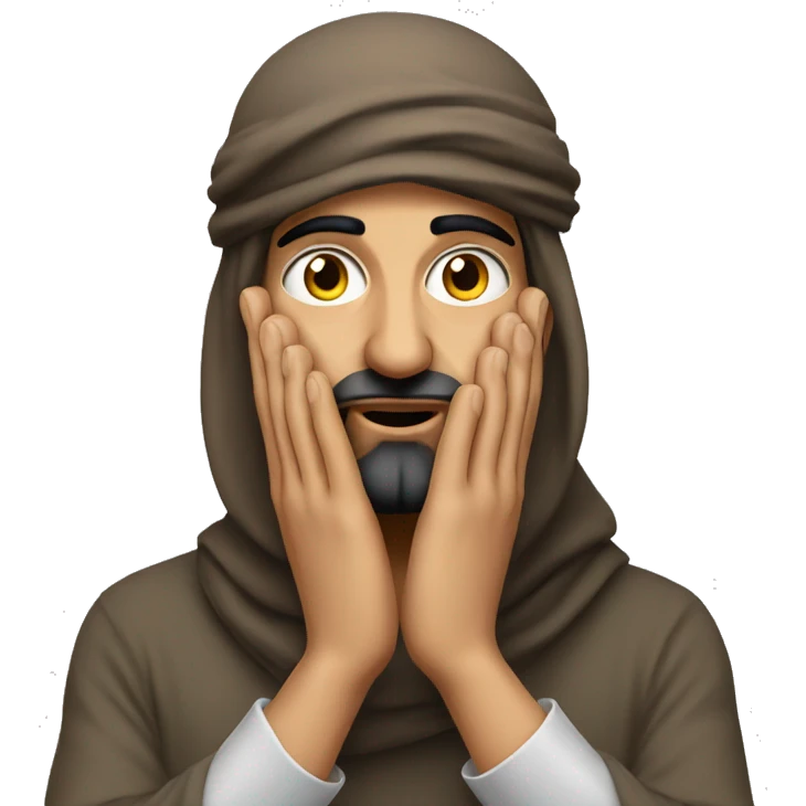 Arab holding his head with his hands photorealistic serious emoji