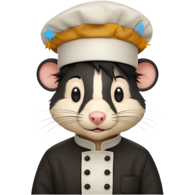 A rat with a fringe, long black hair and chefs hat emoji