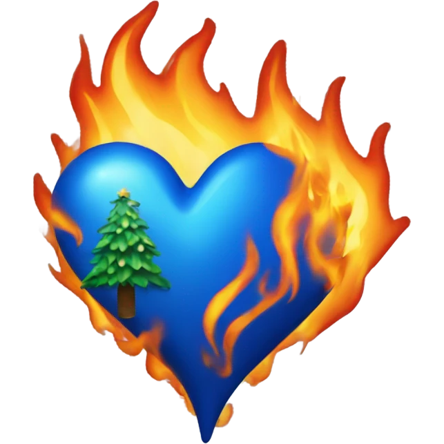 Blue heart with Christmas tree on fire emoji