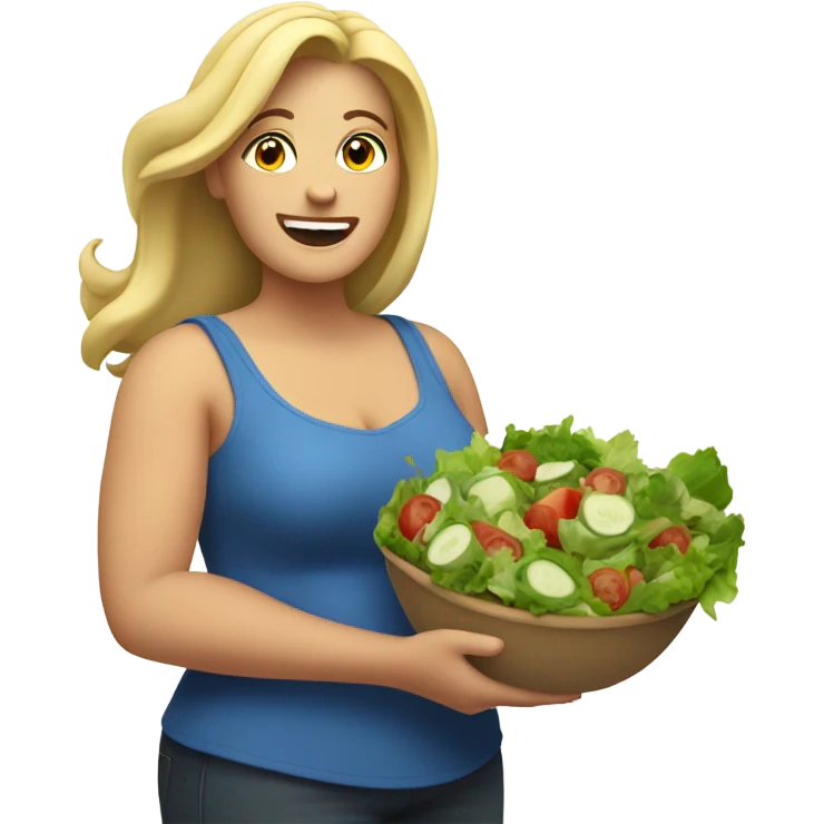 overweight blondie woman exciting with a salad emoji