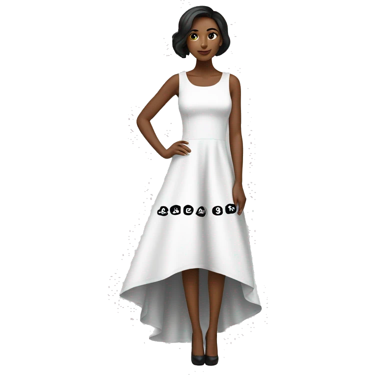 White high low dress with black words on the bottom of the dress  emoji