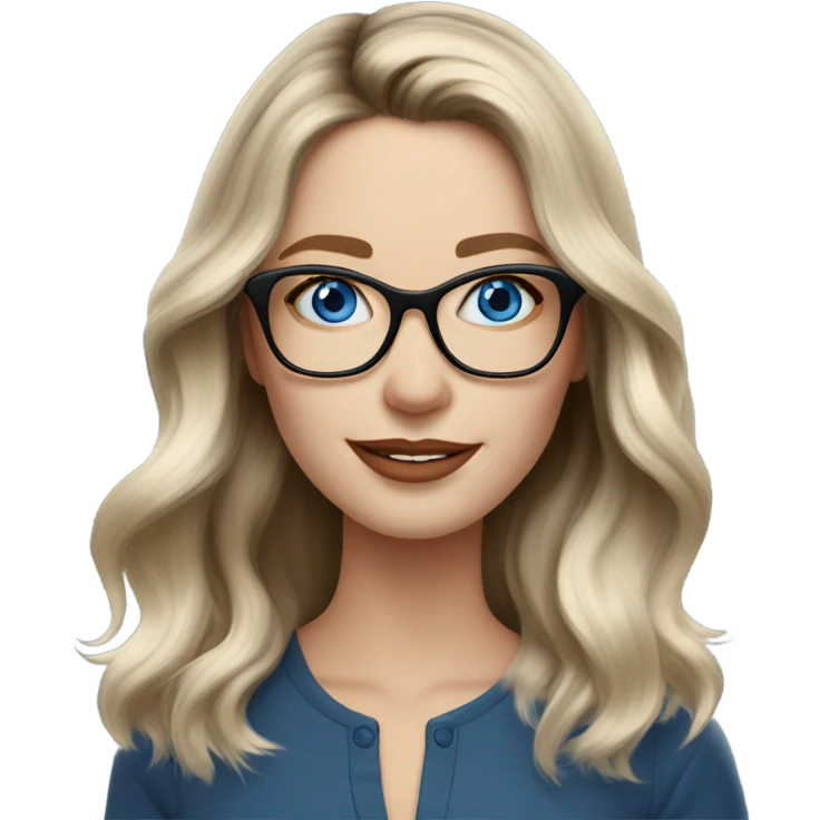 Shoulder length Balayage pale model lady with glasses and blue eyes happy  emoji