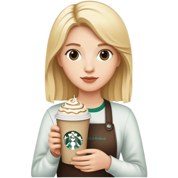 Person with blonde hair holding Starbucks emoji
