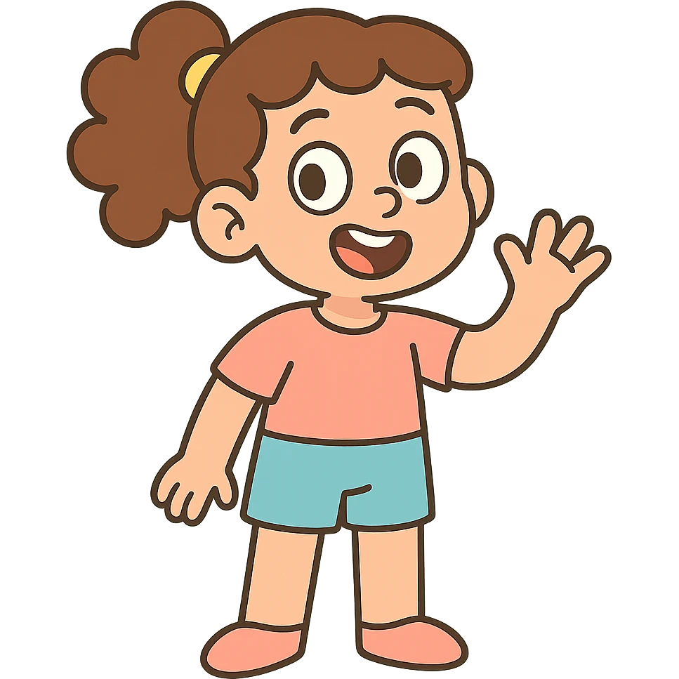 girl with brown curly hair in a ponytail, brown eyes, brown hair, pastel toon style emoji