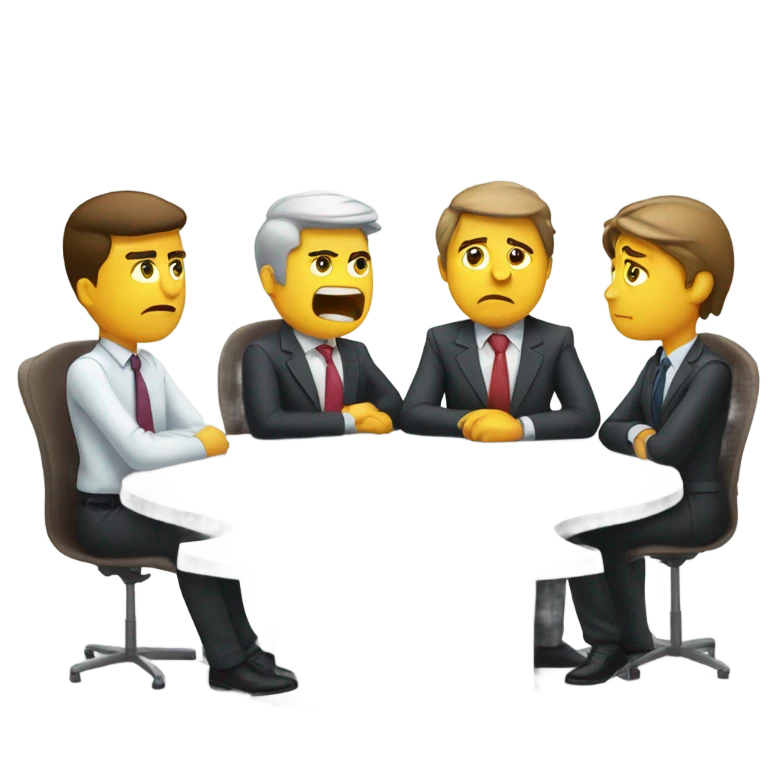 business people sitting at a round table looking unhappy emoji
