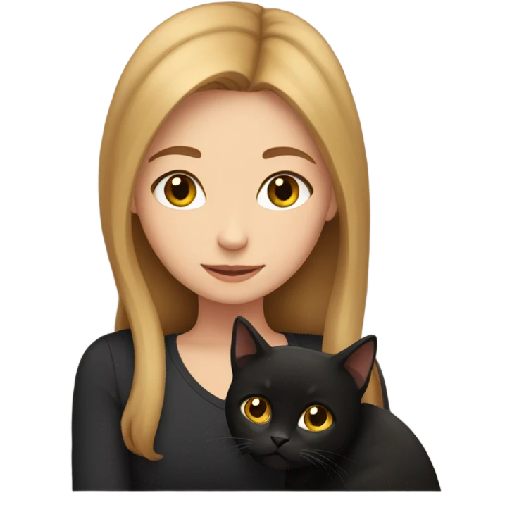 Girl with light brown hair cuddling black cat emoji