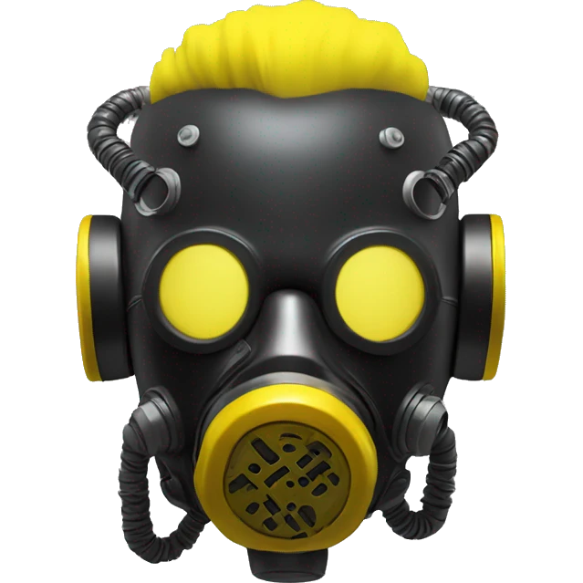 black metal cyborg head with yellow Mohawk and yellow respirator mask emoji