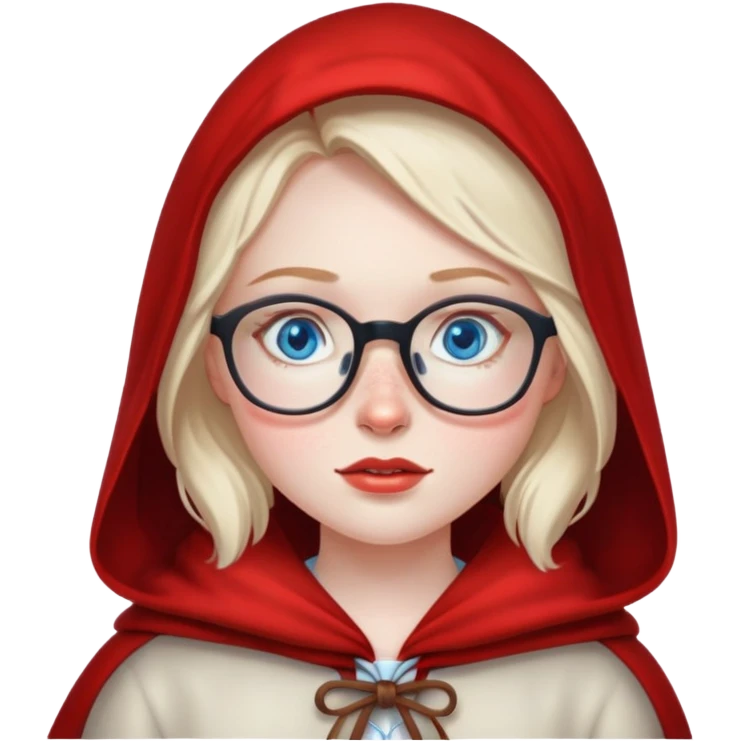 Little red Riding Hood with pale skin and a lot of freckles, blue eyes and glasses emoji