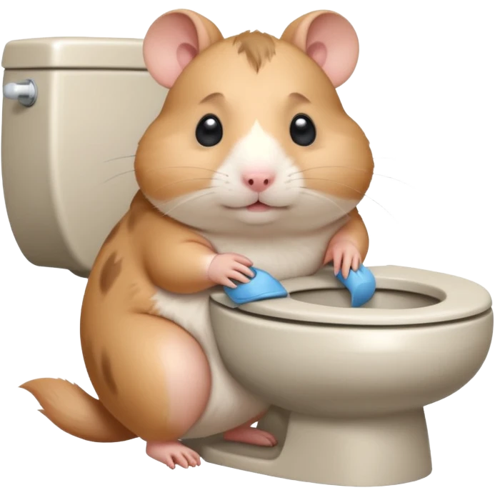Cute chubby cartoon-style hamster sitting on toilet pooping looking as if he had an accident emoji