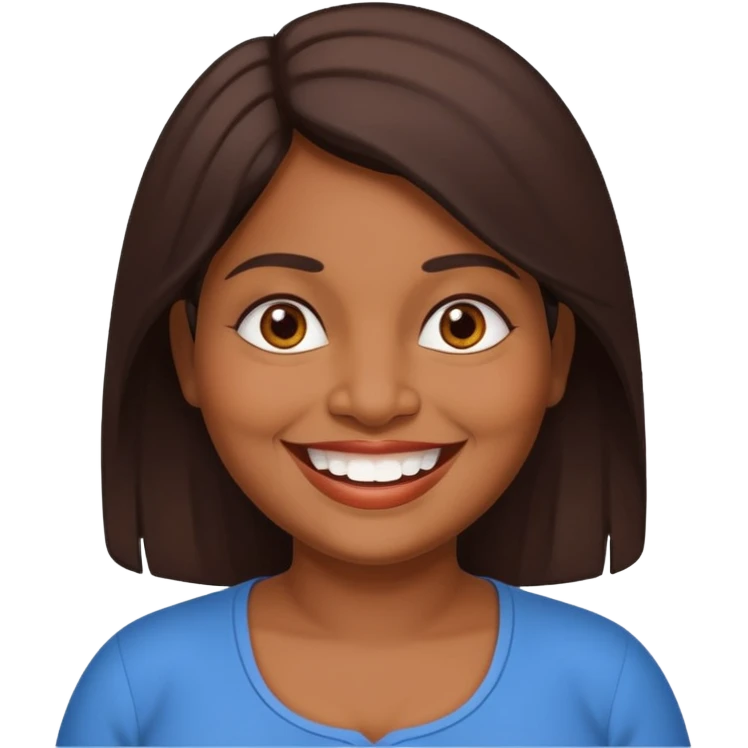 40 yr old chubby sri lankan woman, dark skin, straight brown hair, big smile, white teeth emoji