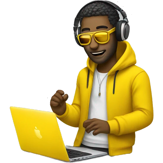 Music producer with a macbook ski colur yellow emoji