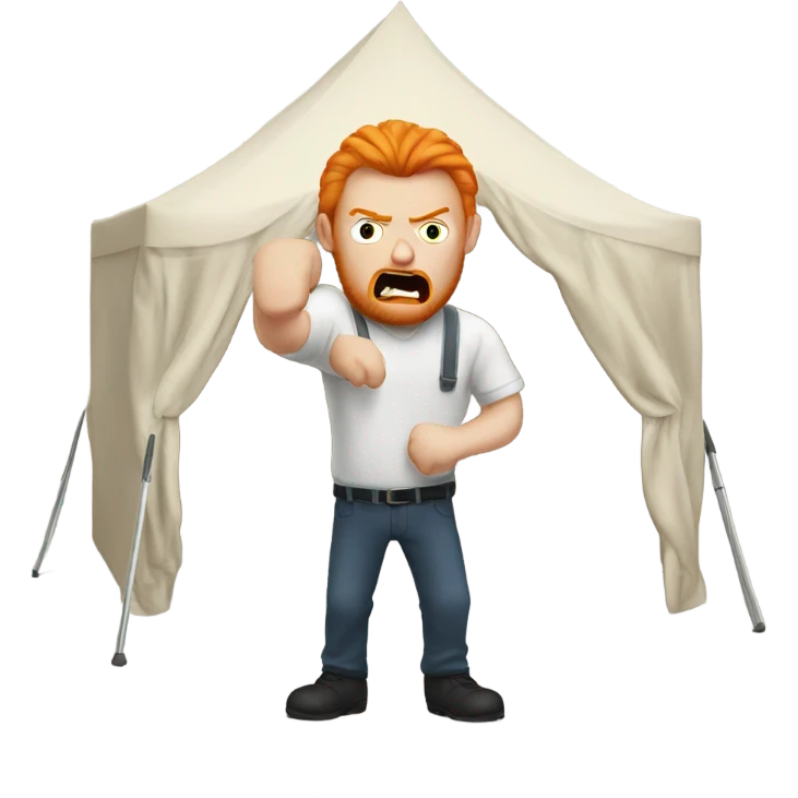 Angry ginger man setting up a marquee emoji