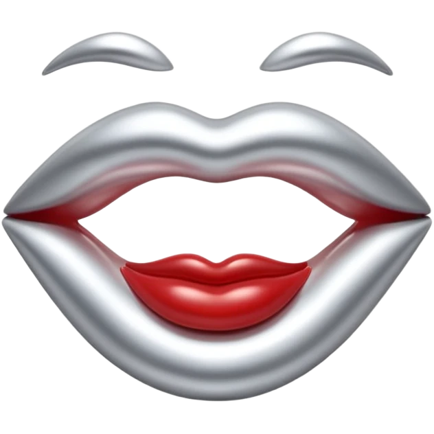 A seductive pair of slightly parted lips emoji made of liquid silver chrome, smooth glossy metallic surface, soft sensual curves, subtle reflections, luxury sexy aesthetic, minimal iOS emoji style, centered composition, clean white background, soft studio lighting, no text emoji