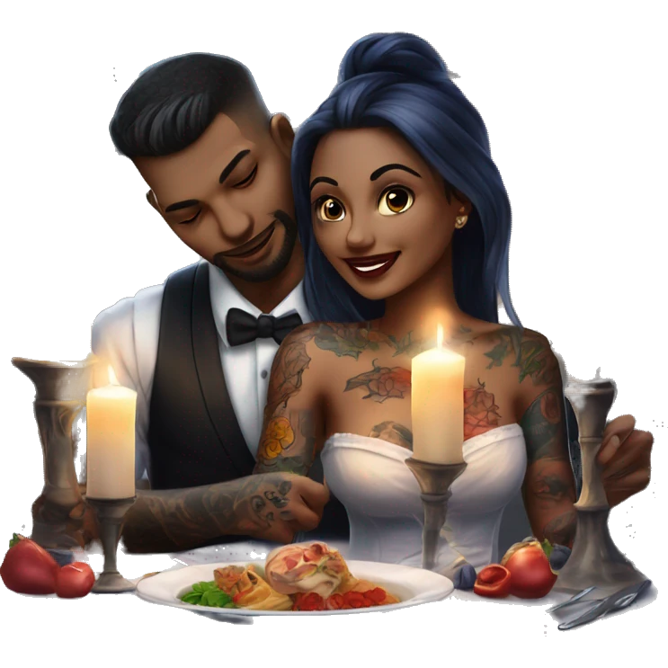 romantic candle light dinner for beautiful tattooed couple emoji