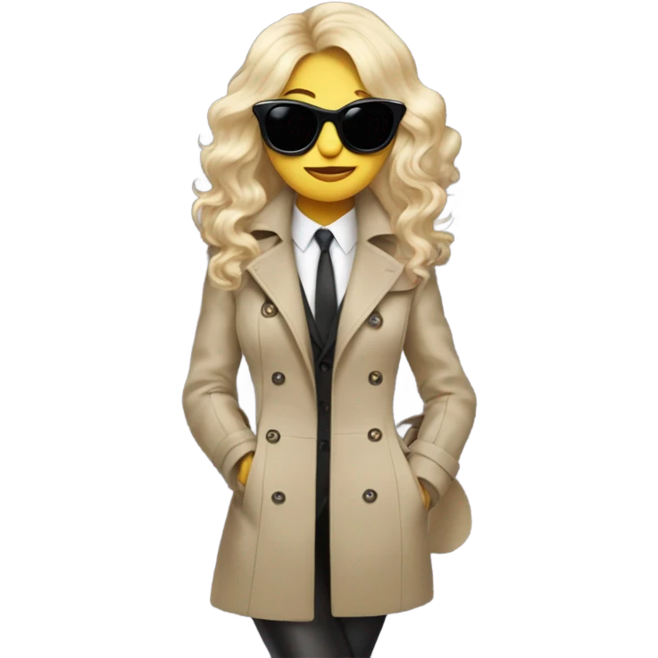 Cat wearing a trench coat with sunglasses wearing stockings, with a long blonde wig emoji