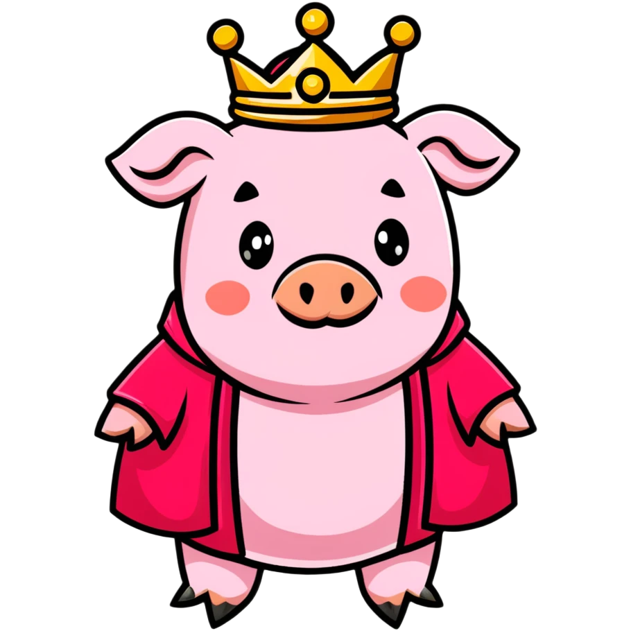 Pink pig wearing a golden crown and royal red robe, Technoblade emoji