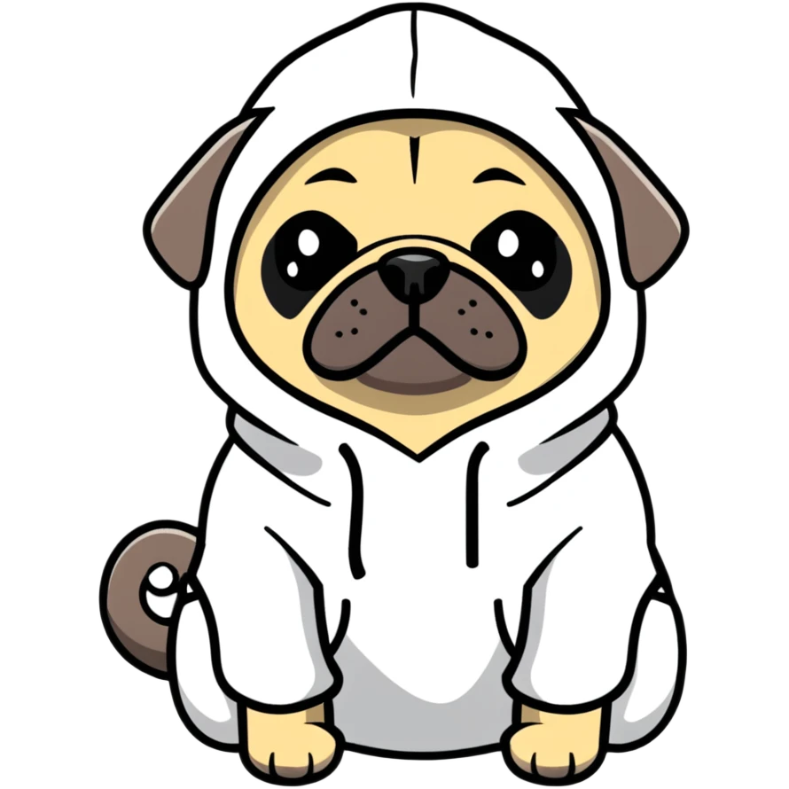 pug dog wearing a hoodie, pug life emoji